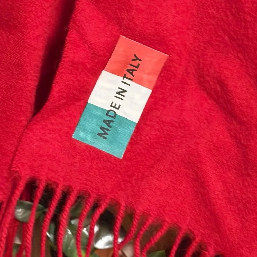 Century 21 Cashmere Red Fringe Scarf Flawed Beauty